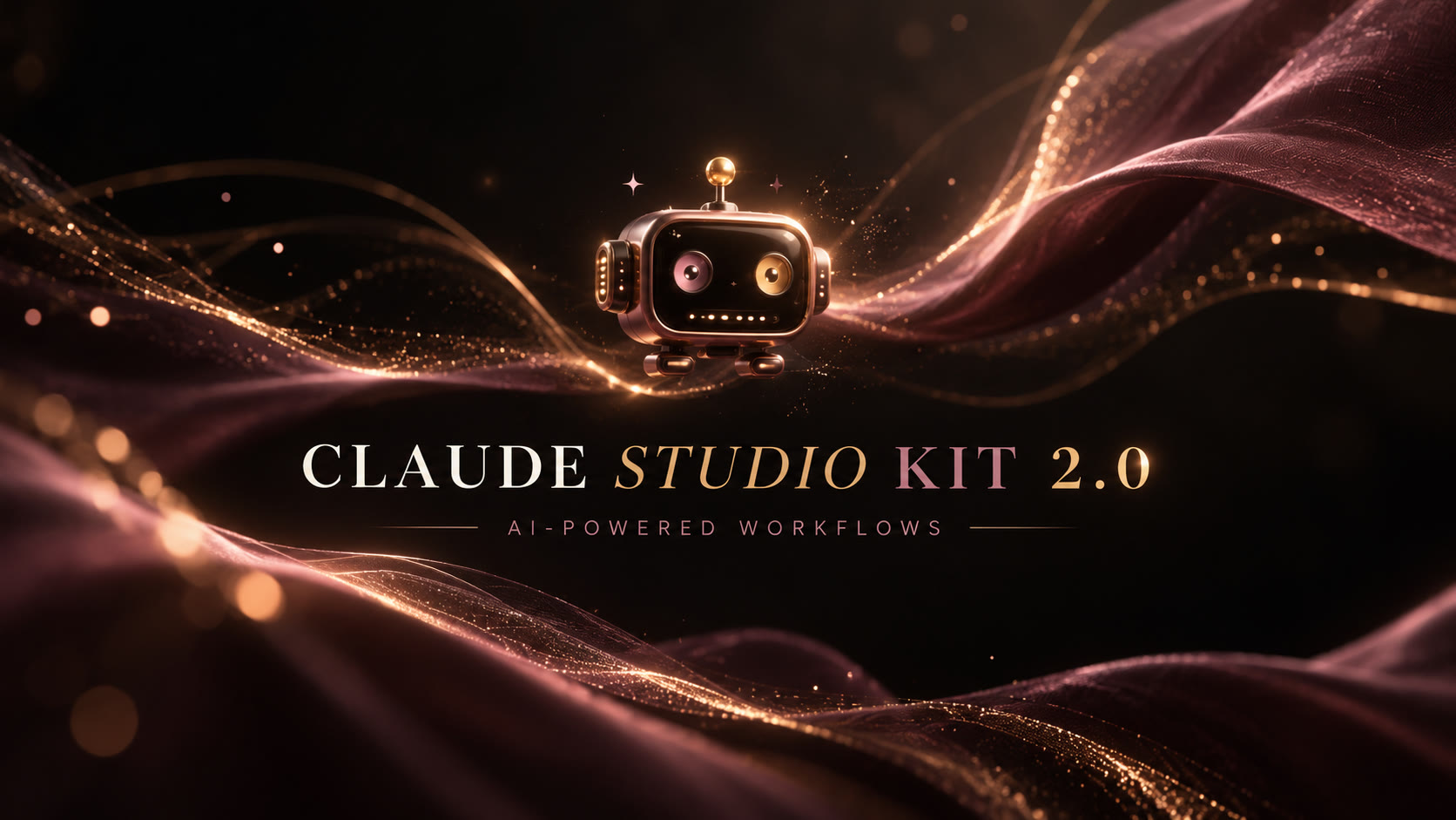 Claude Studio Kit 2.0 title card with a rose-gold robot